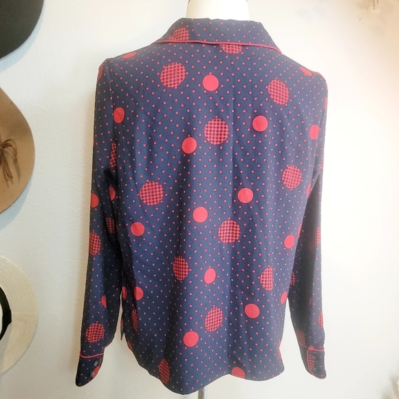 1901 GEOMETRIC PATTERN NOTCHED COLLAR BUTTON-UP LONG SLEEVE WOMEN'S SHIRT SMALL - Picture 9 of 16